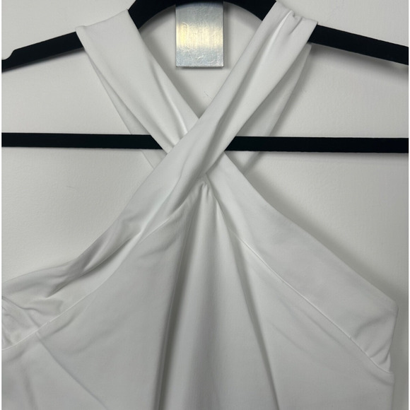 NWOT Babaton S Criss-Cross Contour Halterneck Stretch Bodysuit White Aritzia D6 - Picture 3 of 7